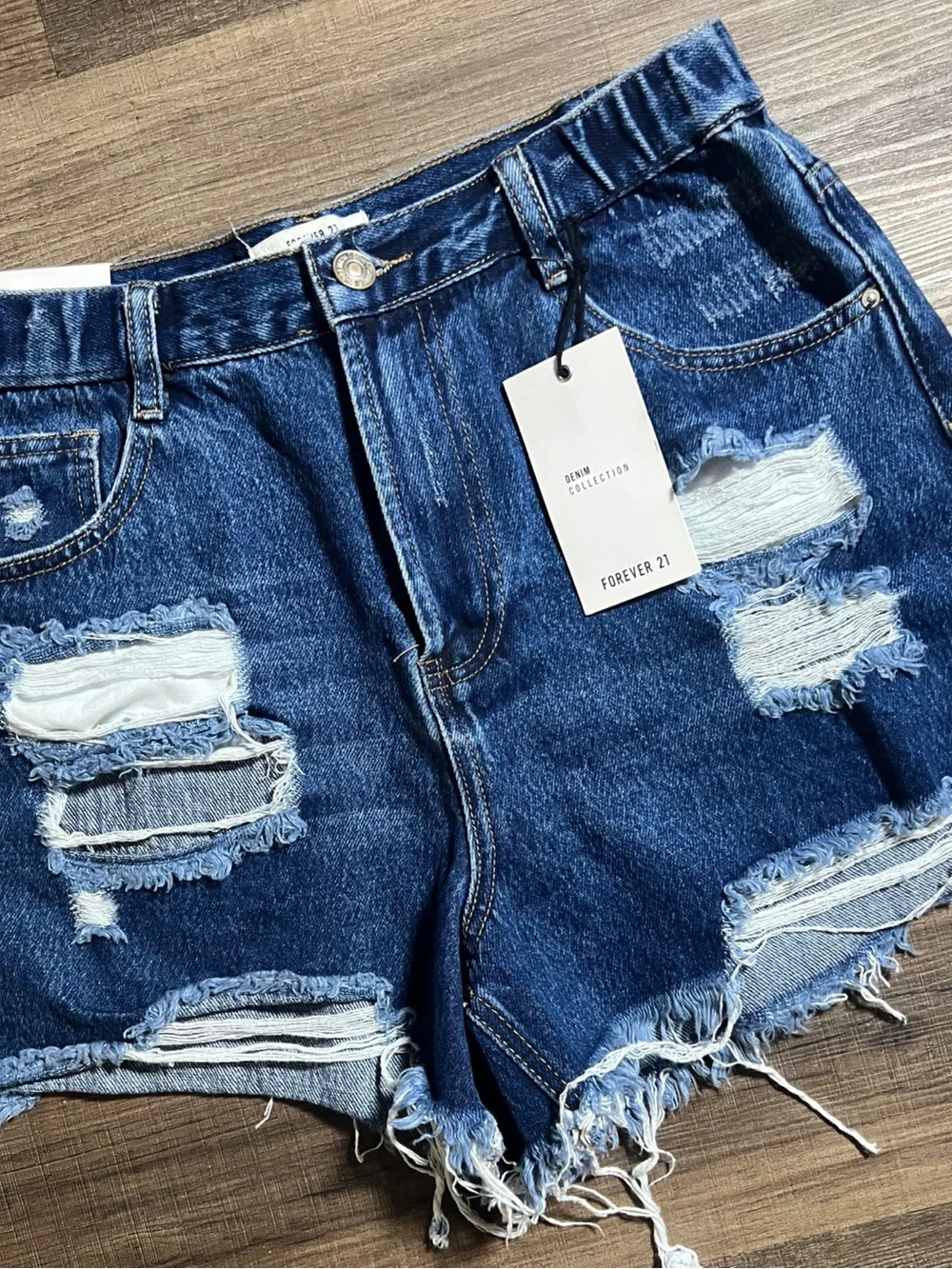 Forever 21 Dark Denim High Rise Distressed Cut Off Jean Shorts